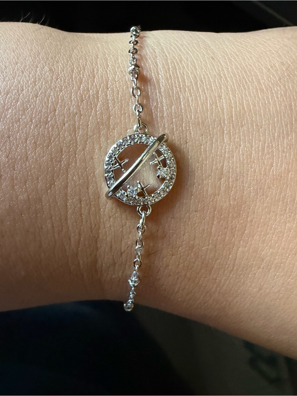 Sterling Silver Crystal Planet Charm Bracelet - Silver